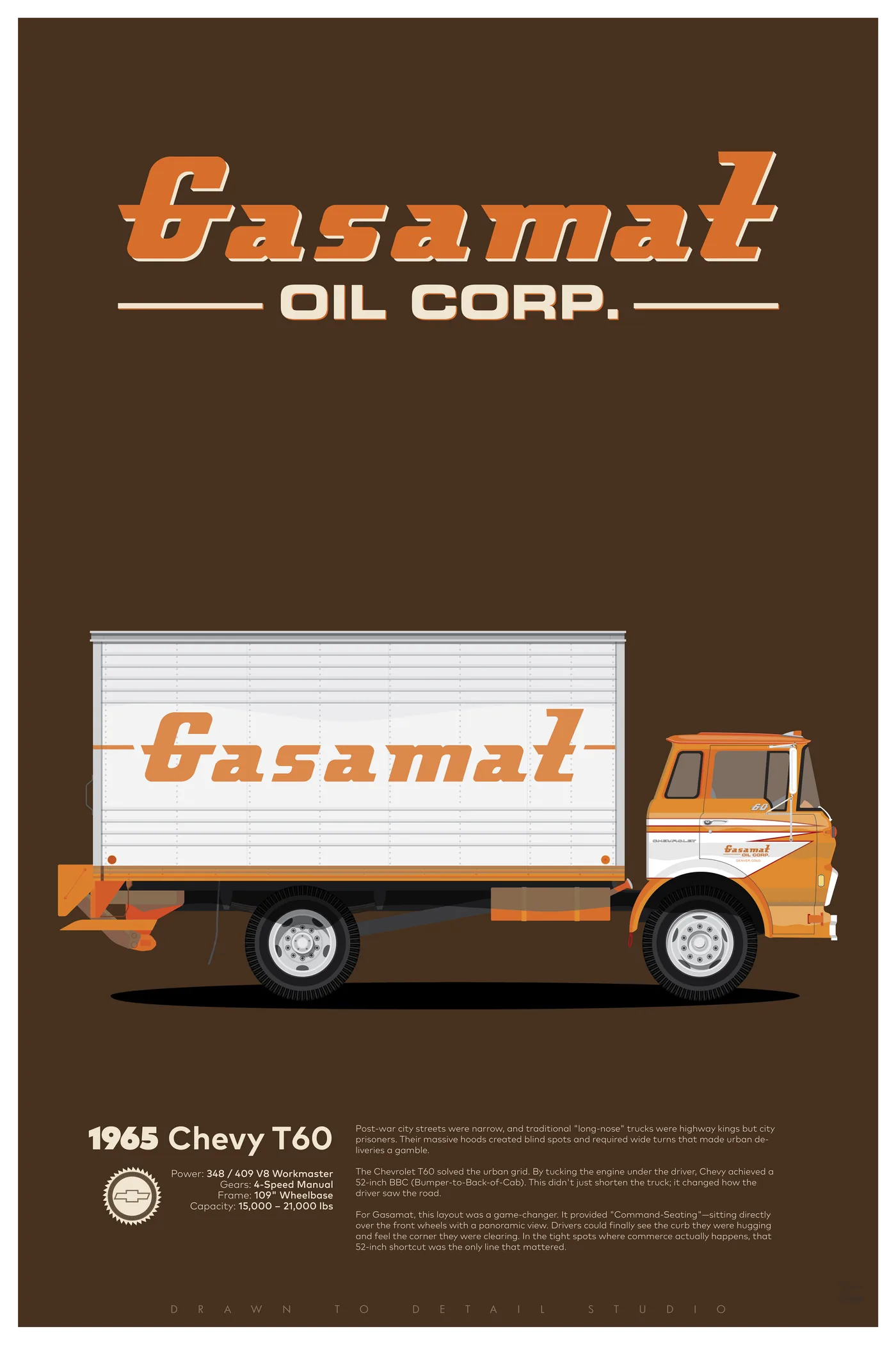 1965 Chevrolet T60 Tilt Cab — a flat-illustration portrait by Drawn to Detail Studio