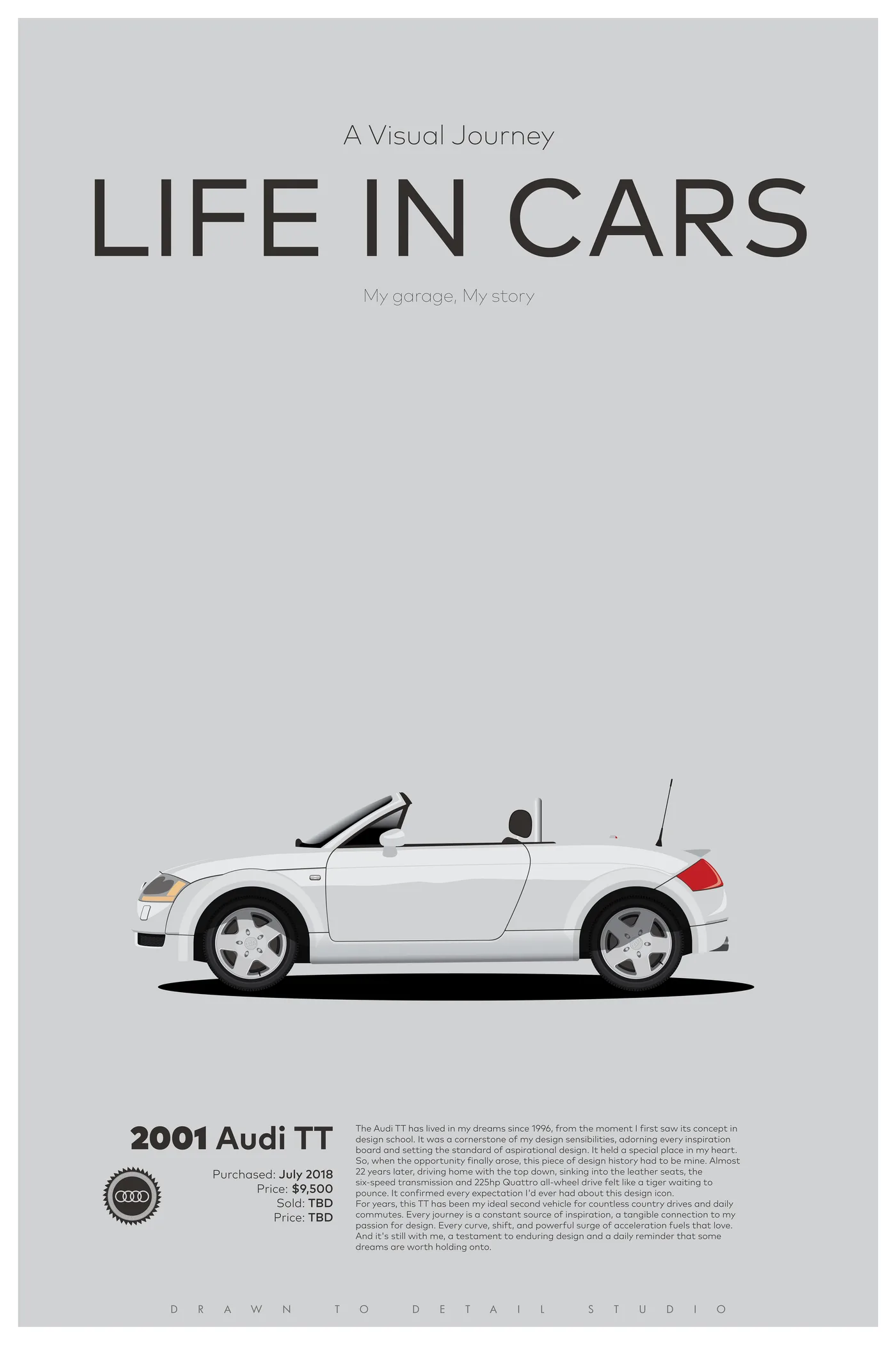 2001 Audi TT — a flat-illustration portrait by Drawn to Detail Studio