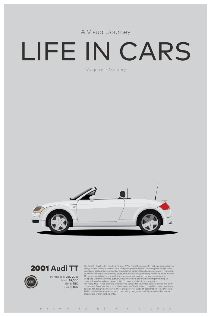 2001 Audi TT &mdash; a flat-illustration portrait by Drawn to Detail Studio