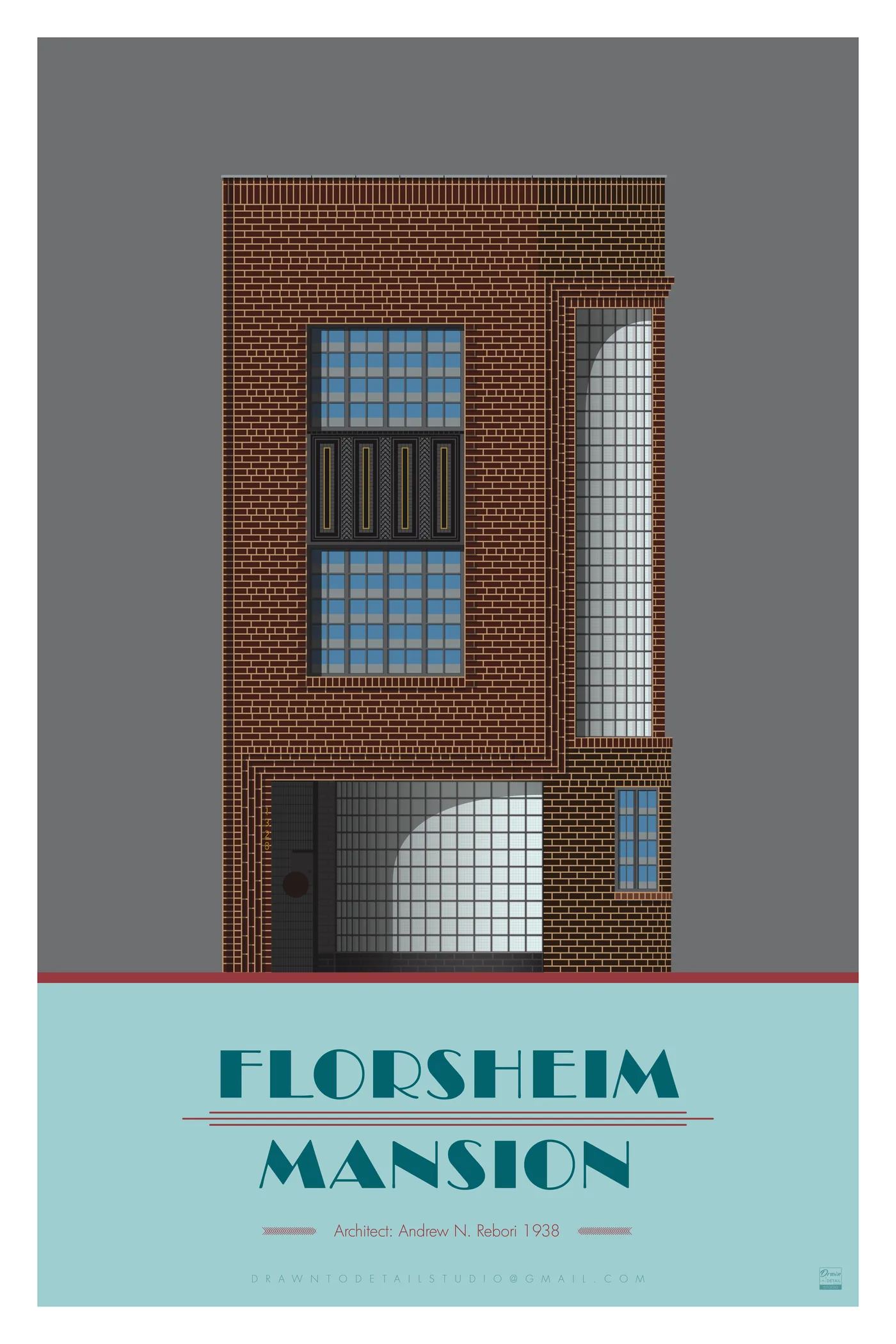 Florsheim Mansion — a flat-illustration portrait by Drawn to Detail Studio