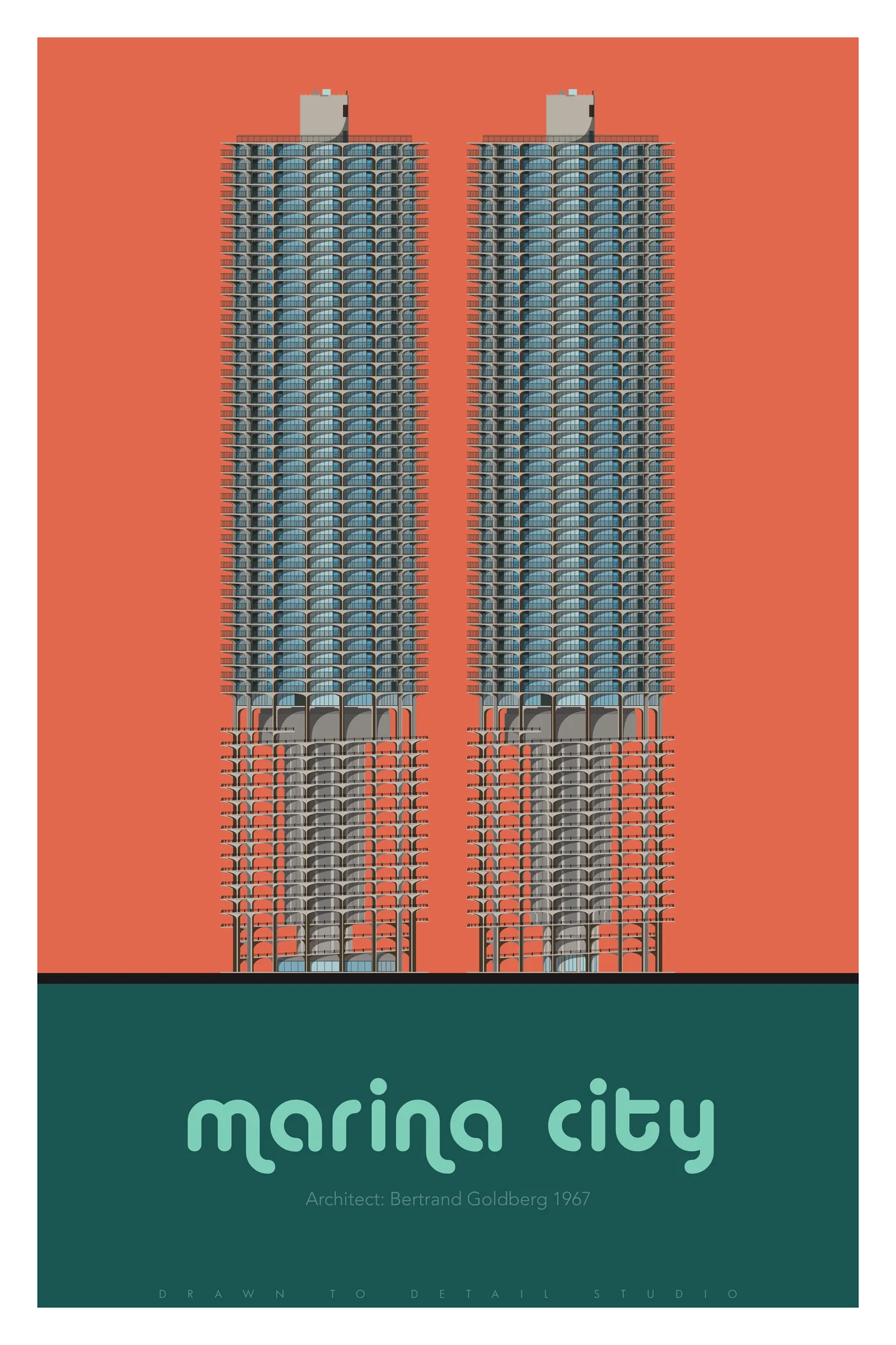 Marina City — a flat-illustration portrait by Drawn to Detail Studio